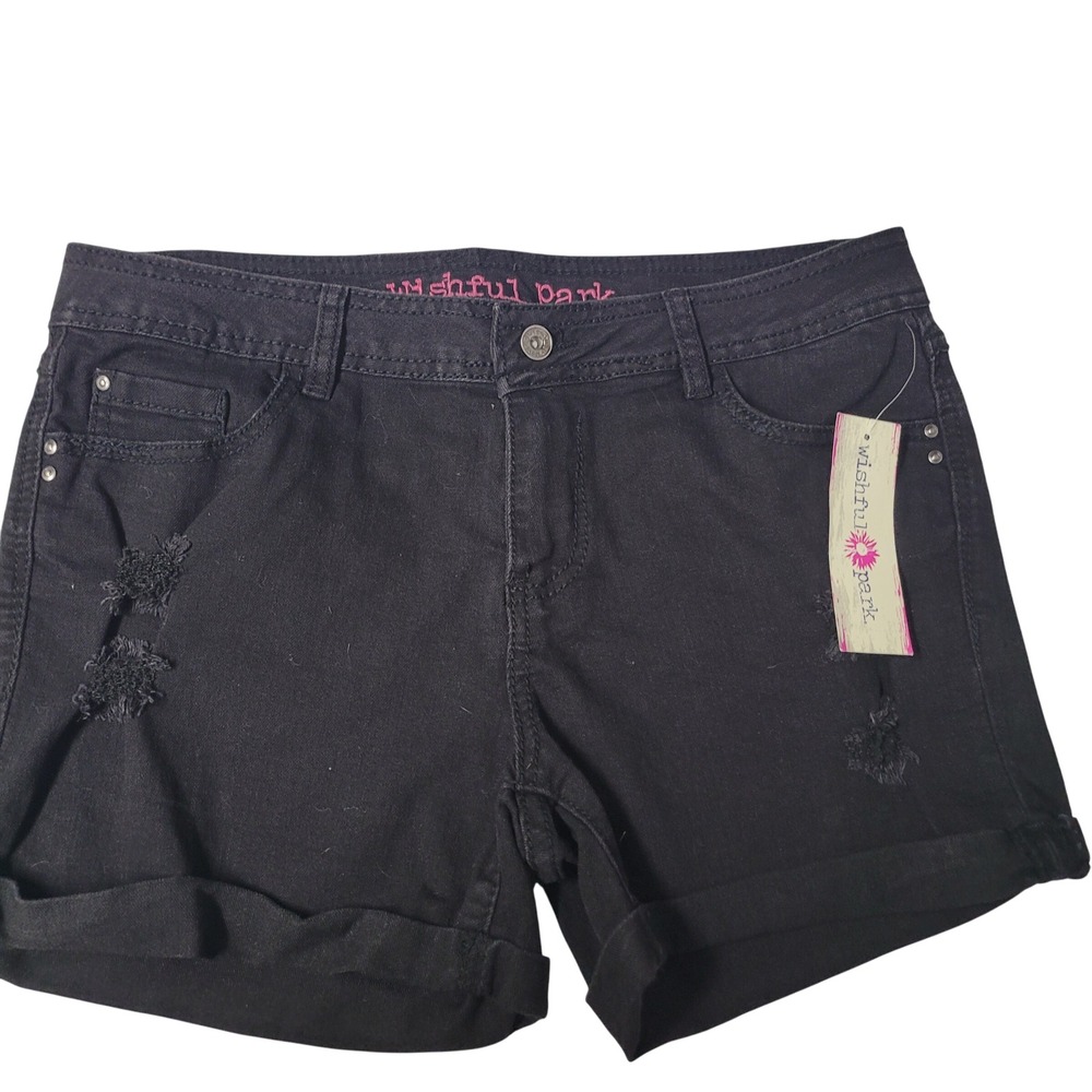 Wishful Park Black Distressed Denim Cuffed Shorts Size 11 Juniors